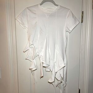 Marques Almeida White Assymetrical S/S Tee with Raw Edge Ruffle Detail Sz XS